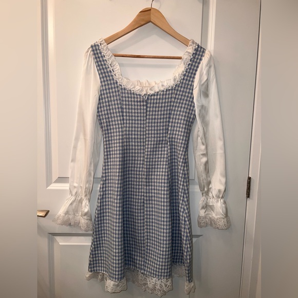 Modakawa Lace Up Plaid Ruffle Square Neck Dress - Picture 2 of 2